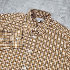 Ash & Erie Mens Small Brown Plaid Long Sleeve Button Up Shirt Standard Fit